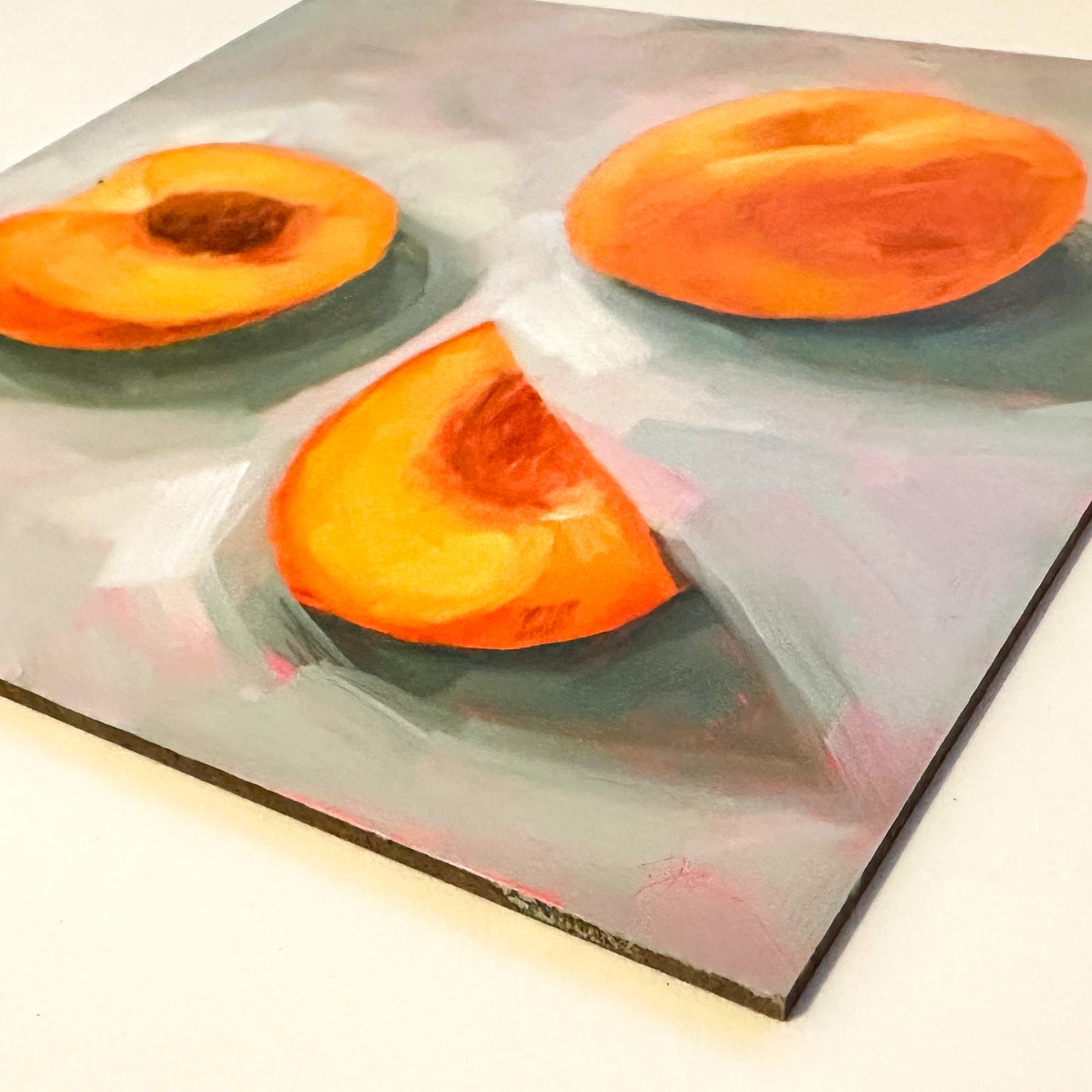 Stone Fruit on Minty Green - Sunday Mini Original Oil Painting