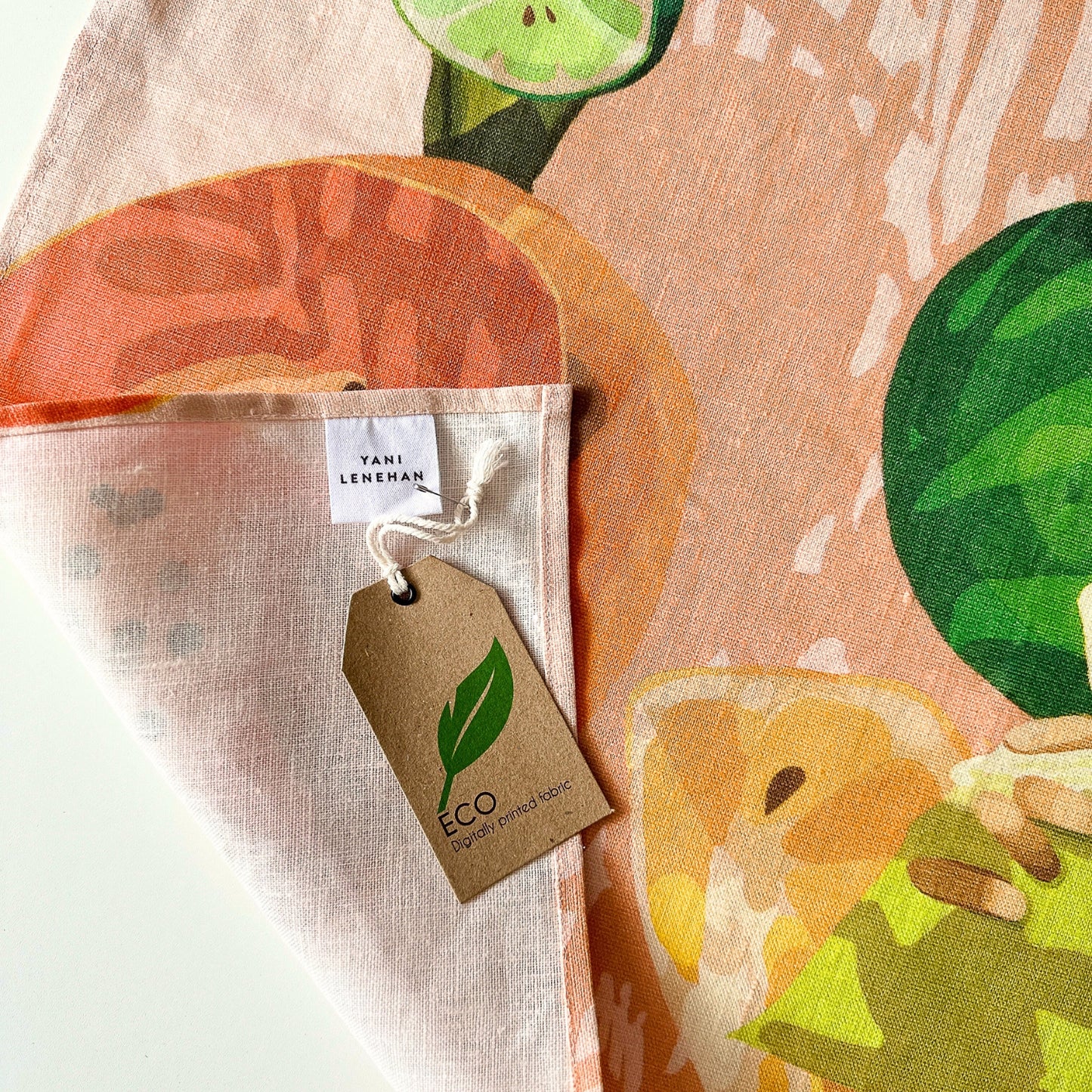 100% pure linen contemporary colourful fruit art tea towel