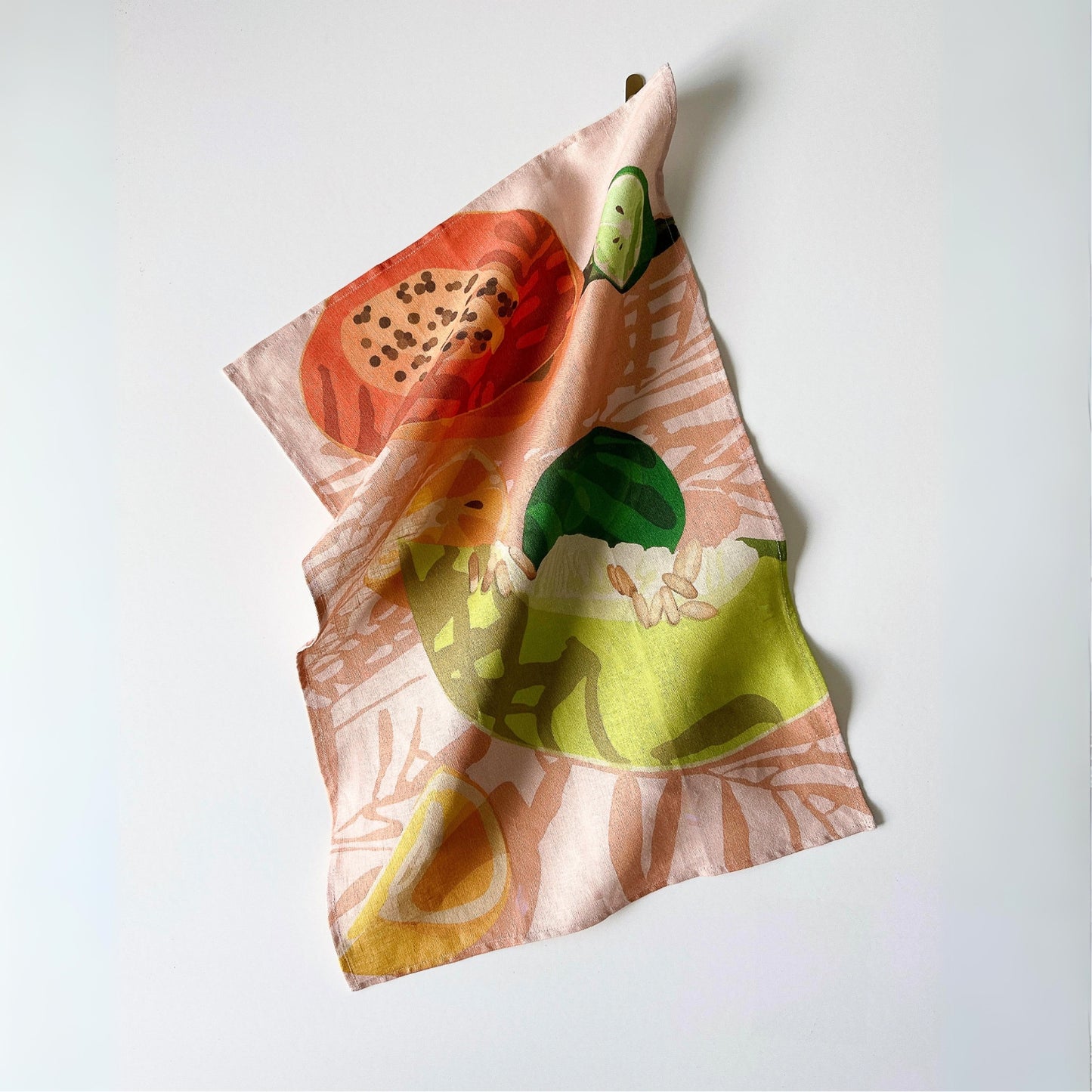 100% pure linen contemporary colourful fruit art tea towel