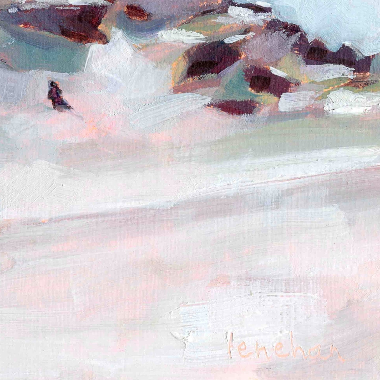 Abstract painting with soft pastel colors and a signature at the bottom right corner.