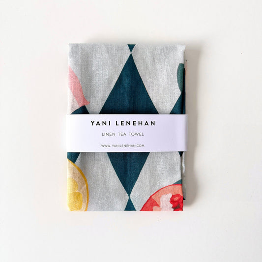 Linen Tea Towel - Pomegranate, Citrus and Stone Fruit