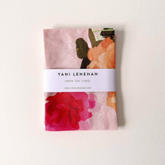 100% pure linen contemporary colourful fruit art tea towel