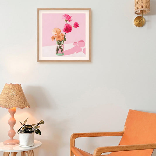 Roses on Pink Lavender Paper Print