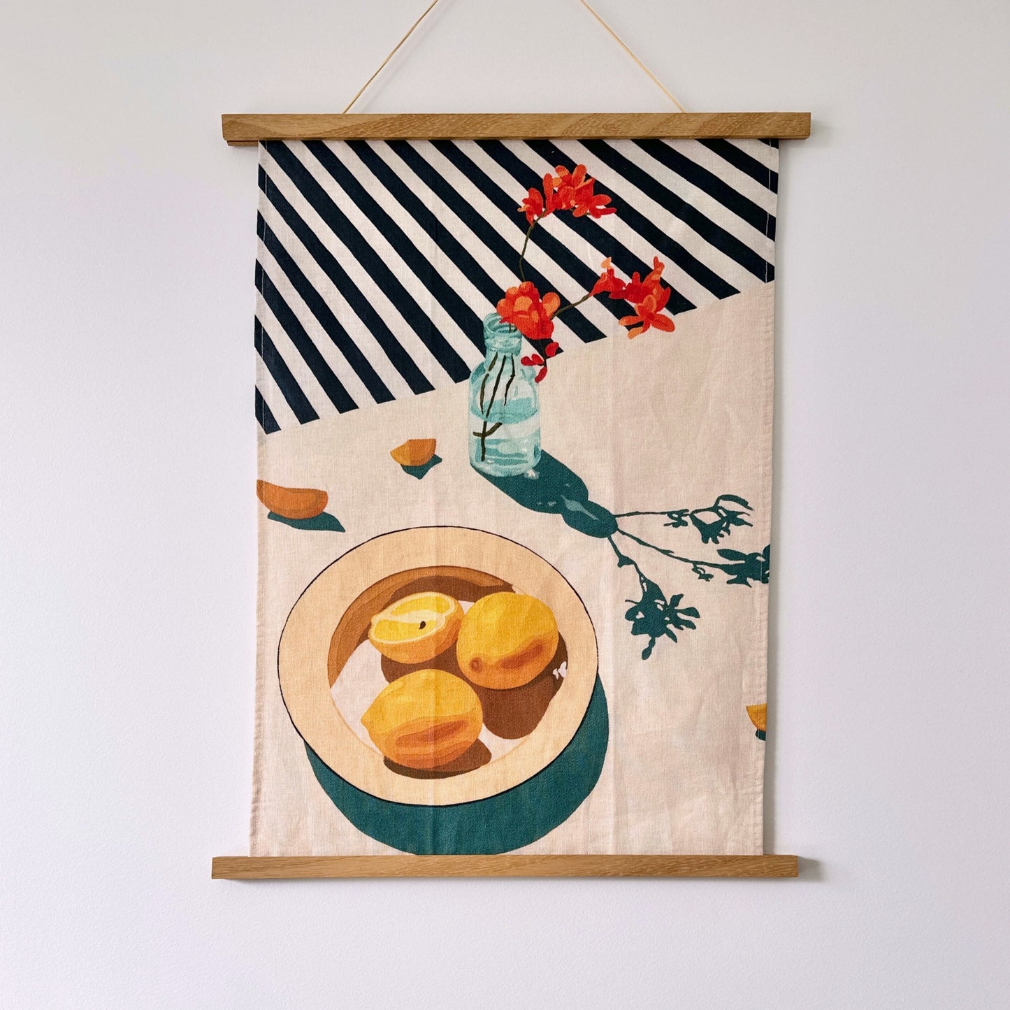 100% pure linen contemporary colourful fruit art tea towel