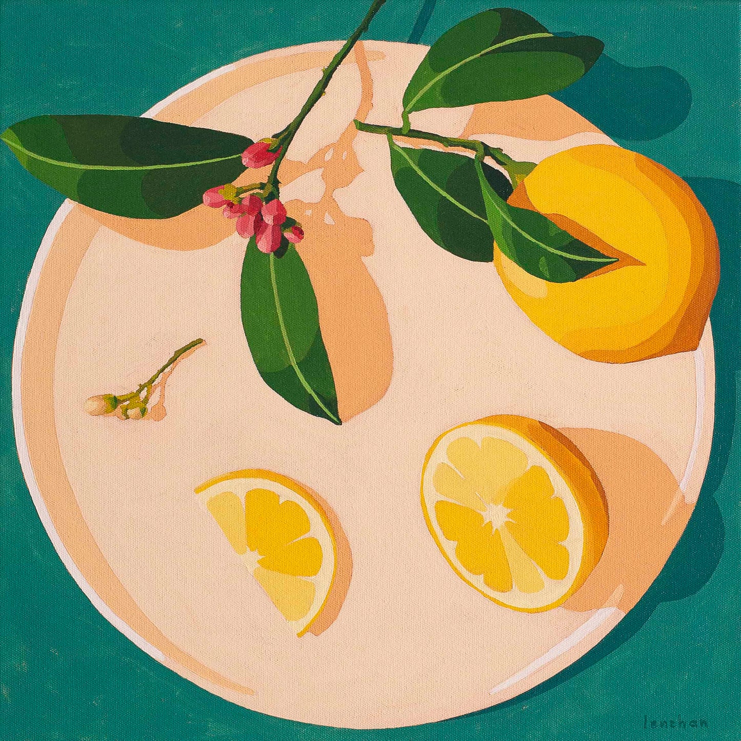 Citrus Whimsy Teal australian oil painting