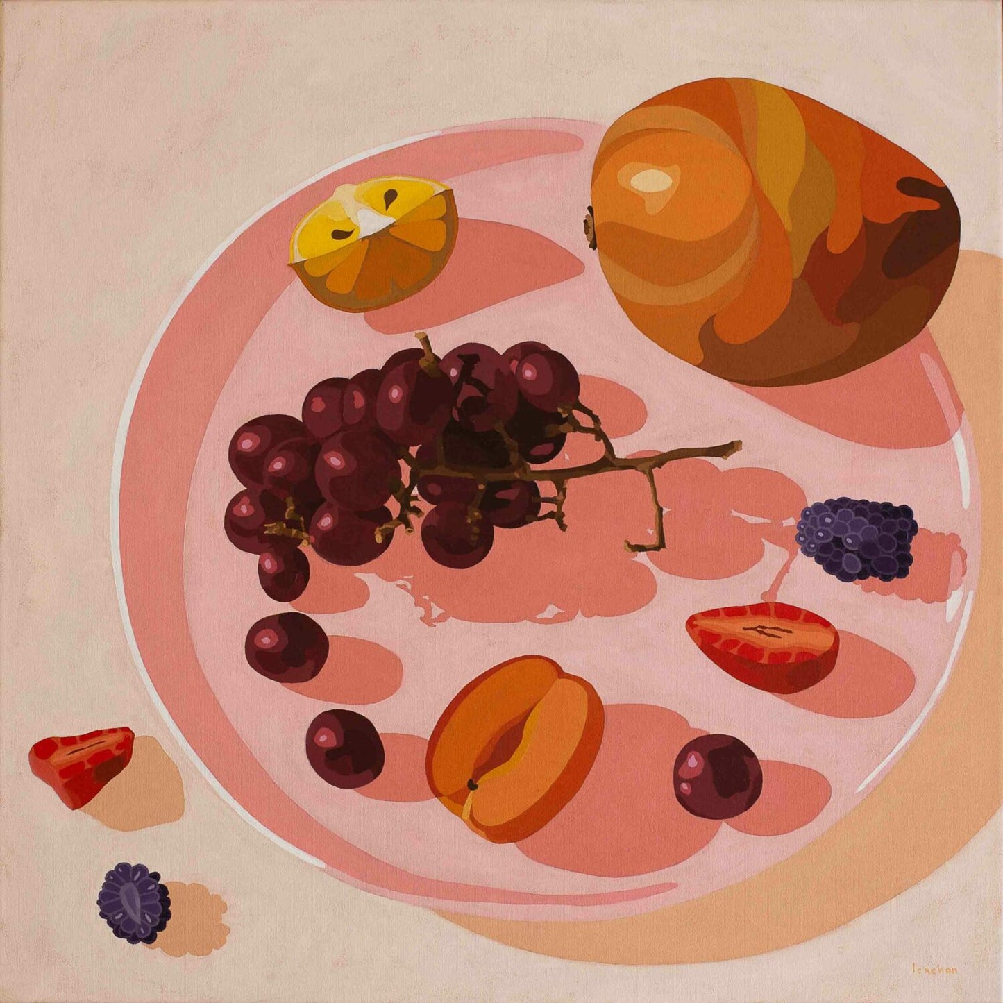 Mango and grapes resting on rose