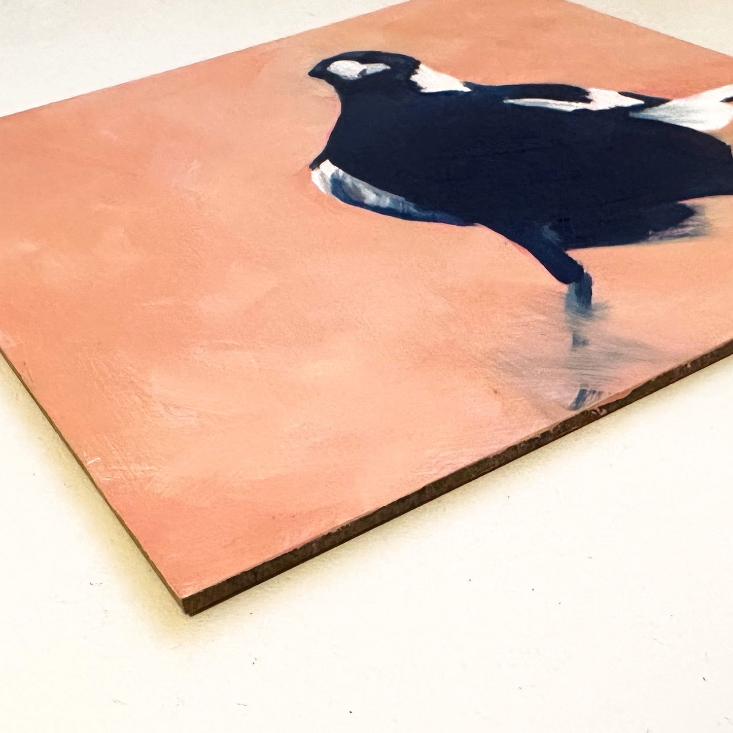 Sassy Magpie on Soft Peach - Sunday Mini Original Oil Painting
