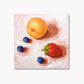 contemporary and modern original oil painting of fruits such as apricot, strawberry and blueberries on a textured creamy colored background