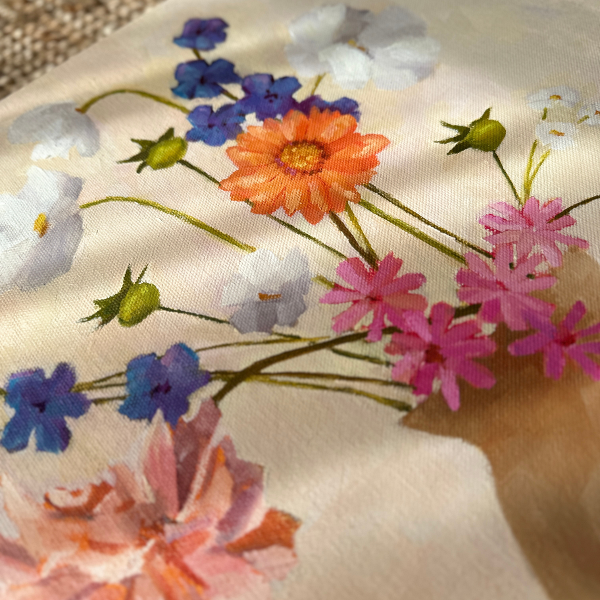 original contemporary oil painting by australian artist yani lenehan of a flower arrangement design