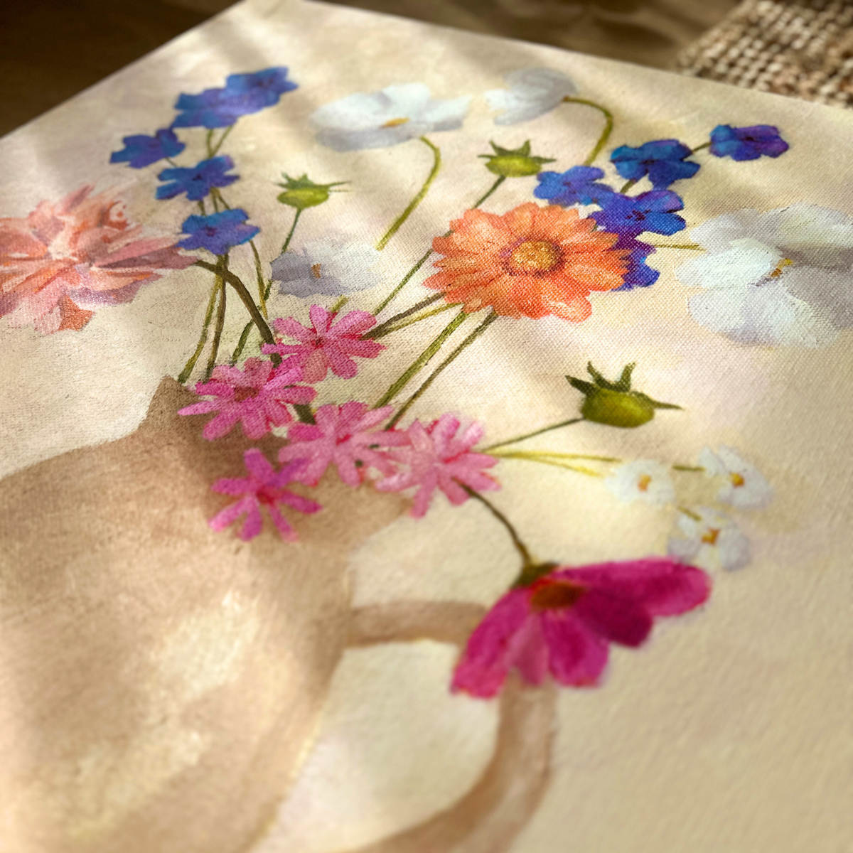 original contemporary oil painting by australian artist yani lenehan of a flower arrangement design