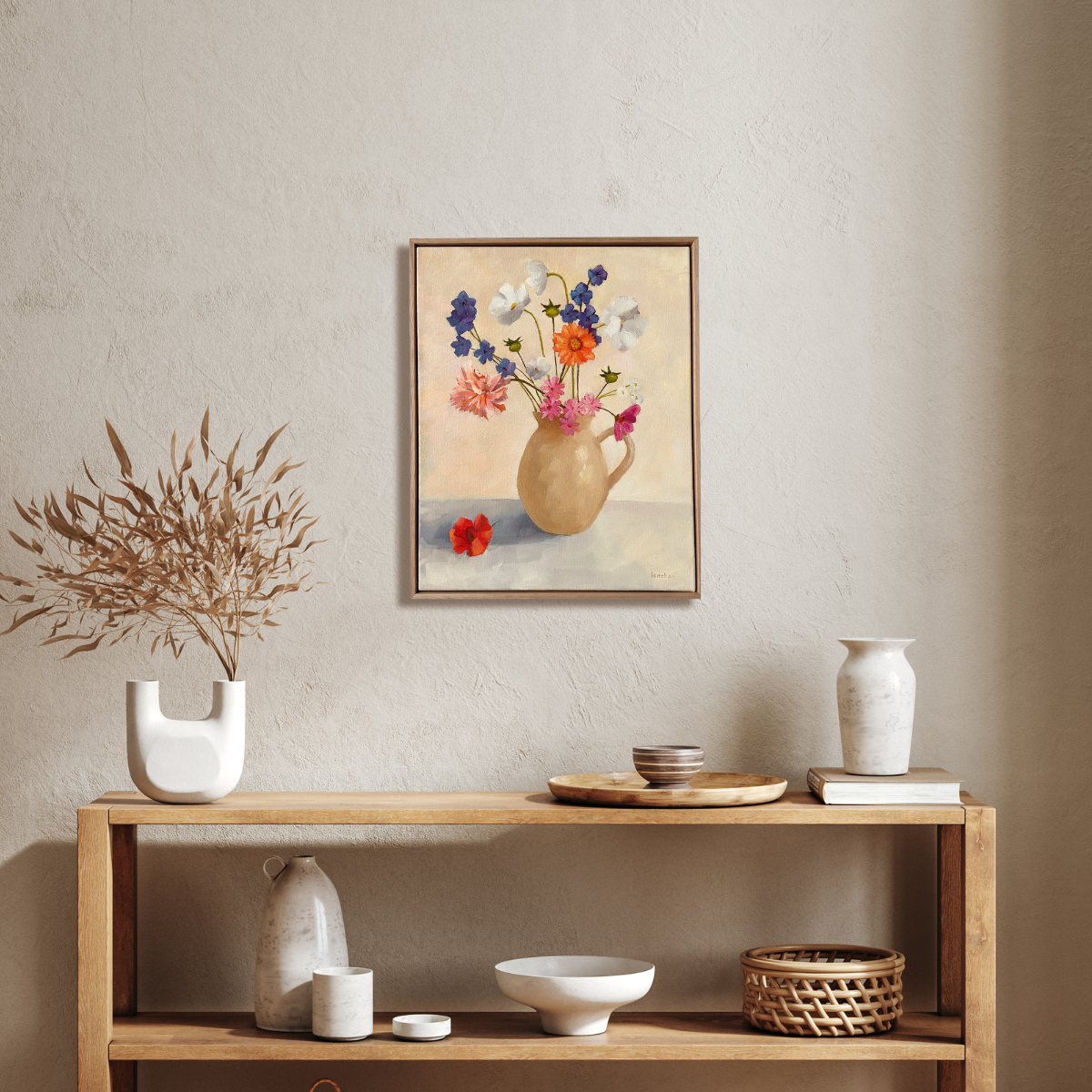original contemporary oil painting by australian artist yani lenehan of a flower arrangement design