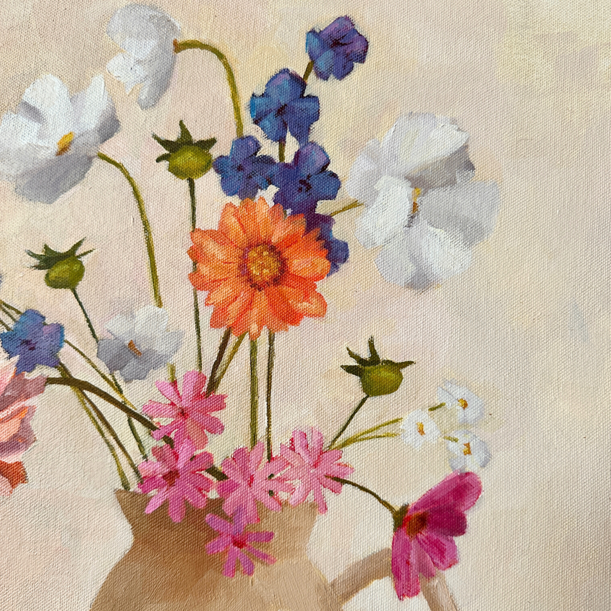 original contemporary oil painting by australian artist yani lenehan of a flower arrangement design
