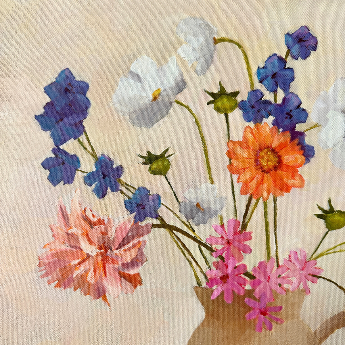 original contemporary oil painting by australian artist yani lenehan of a flower arrangement design