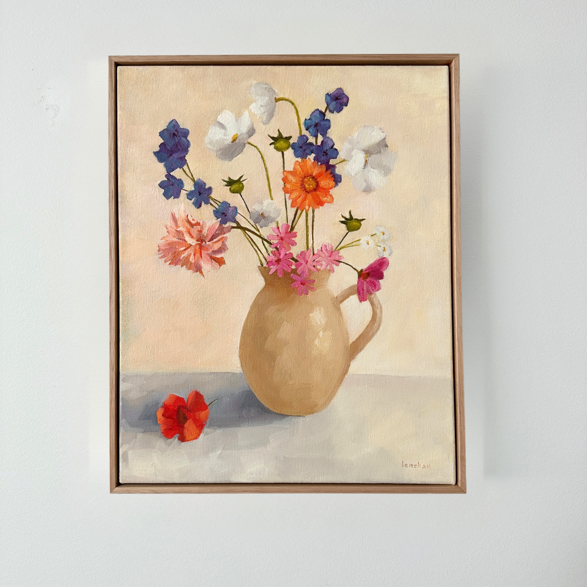 original contemporary oil painting by australian artist yani lenehan of a flower arrangement design