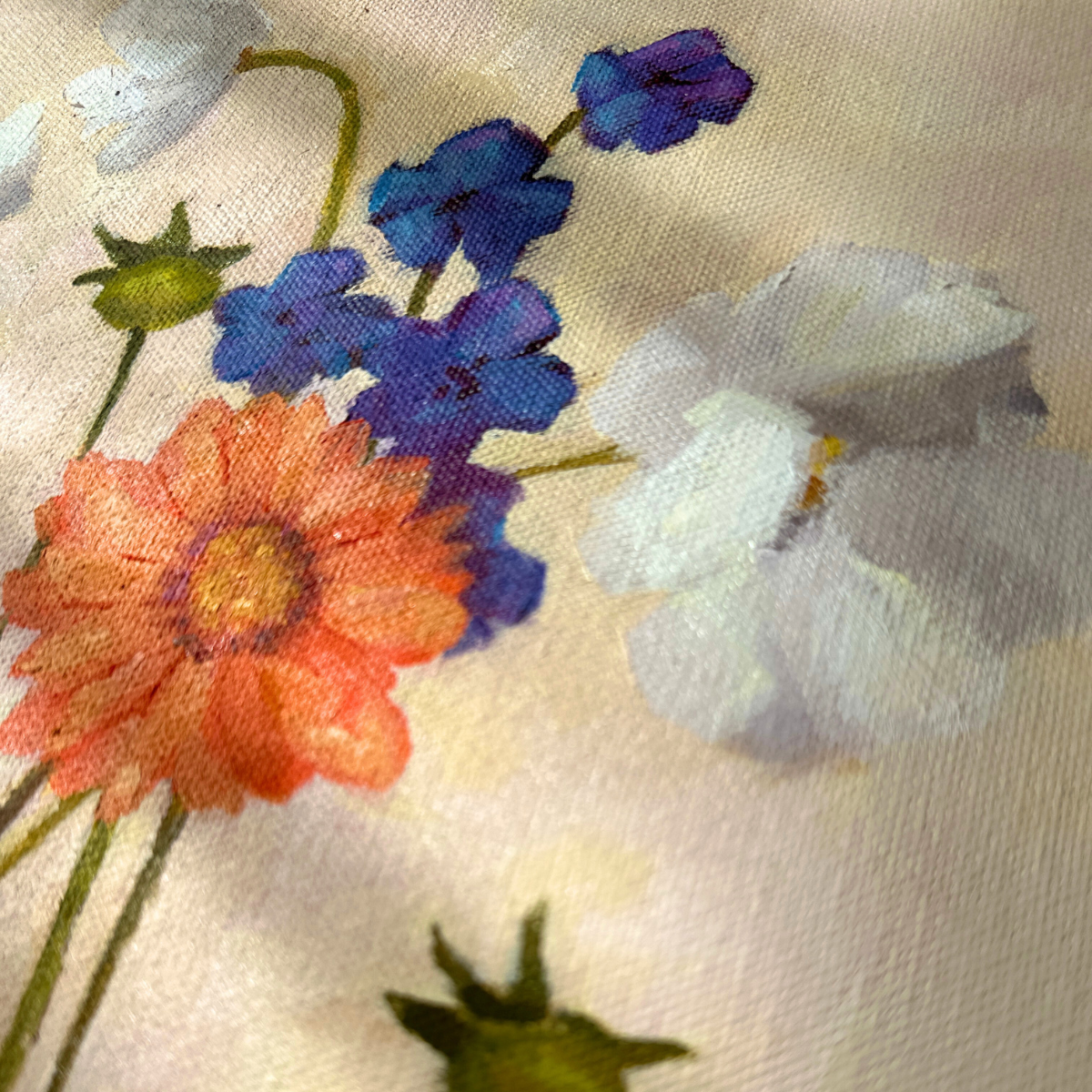 original contemporary oil painting by australian artist yani lenehan of a flower arrangement design