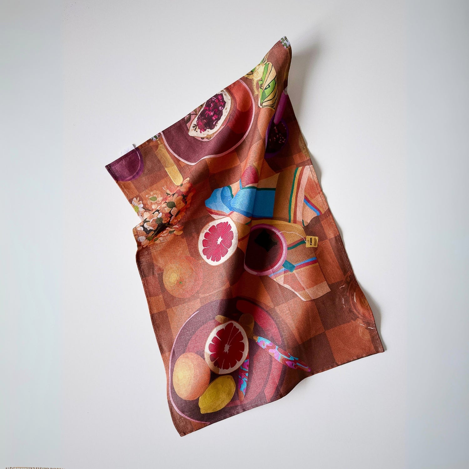 100% pure linen contemporary colourful fruit art tea towel