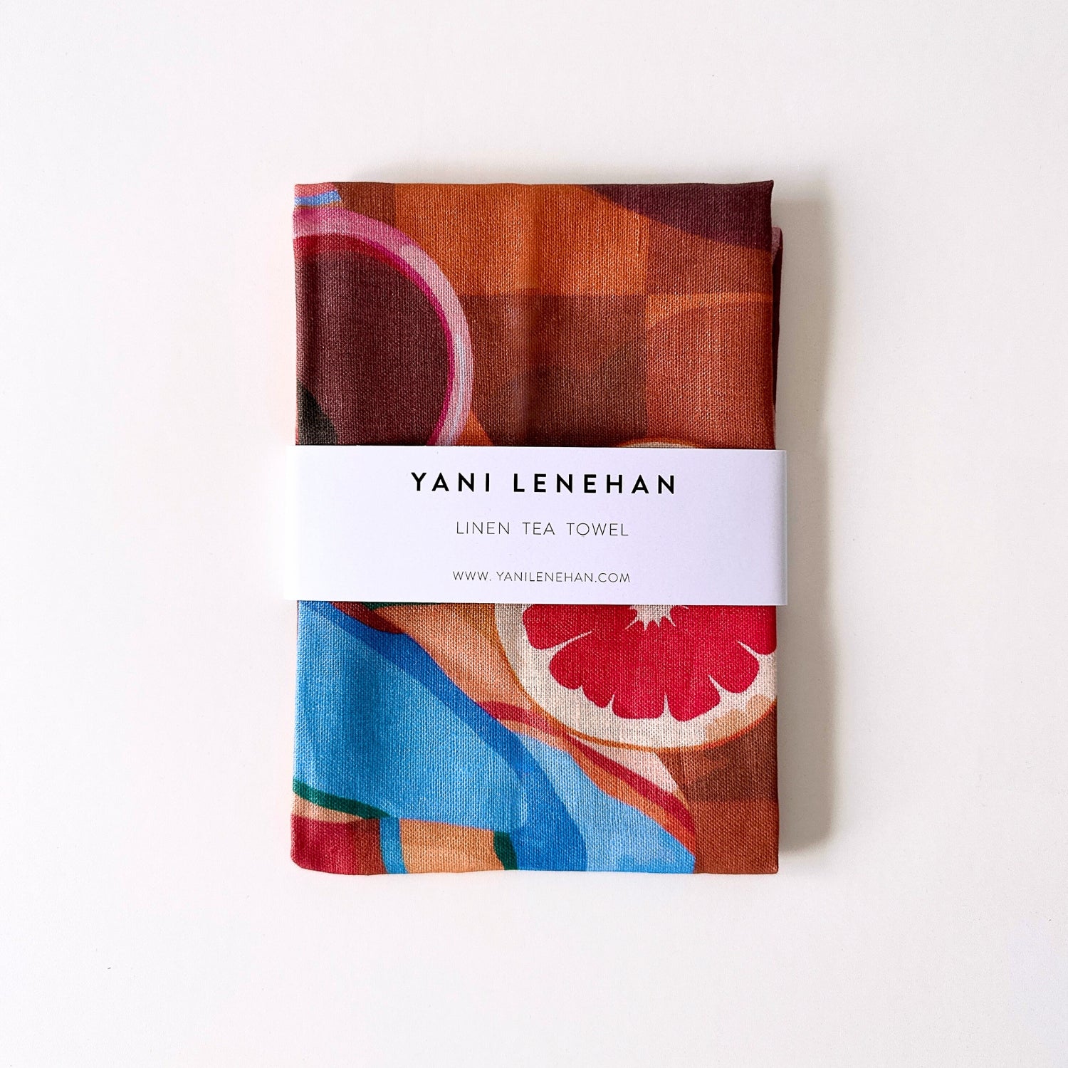 100% pure linen contemporary colourful fruit art tea towel