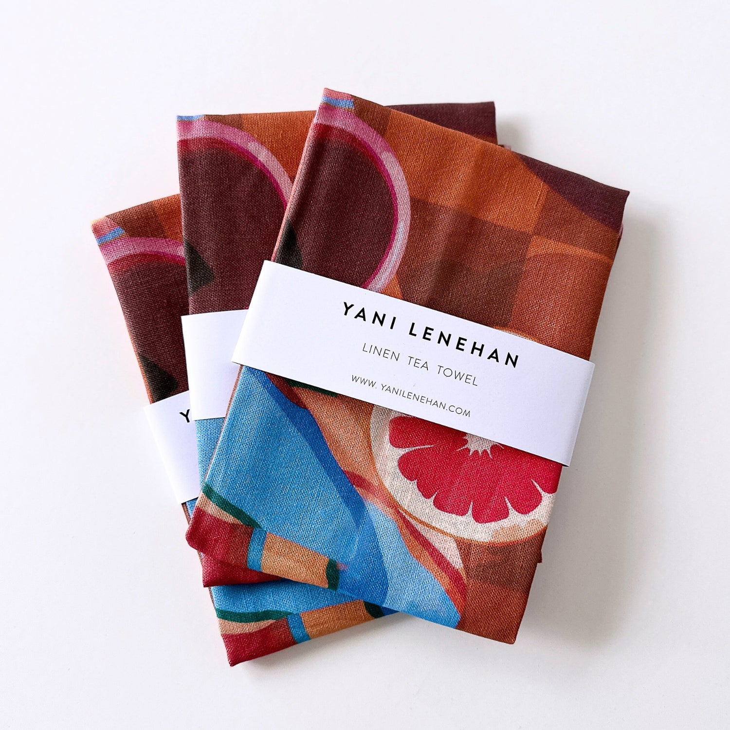 100% pure linen contemporary colourful fruit art tea towel