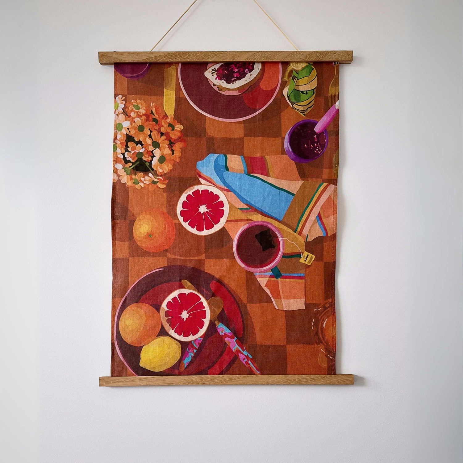 100% pure linen contemporary colourful fruit art tea towel