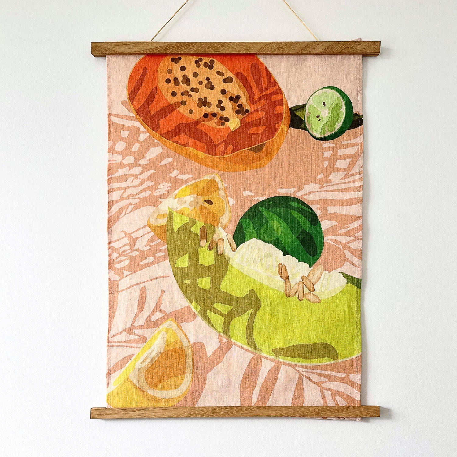 100% pure linen contemporary colourful fruit art tea towel