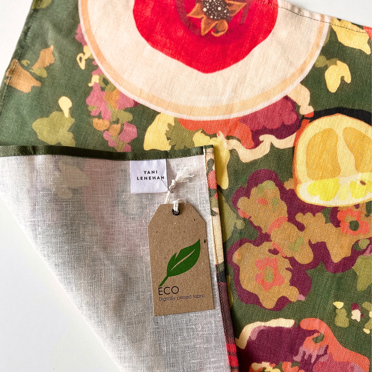 100% pure linen contemporary colourful fruit art tea towel