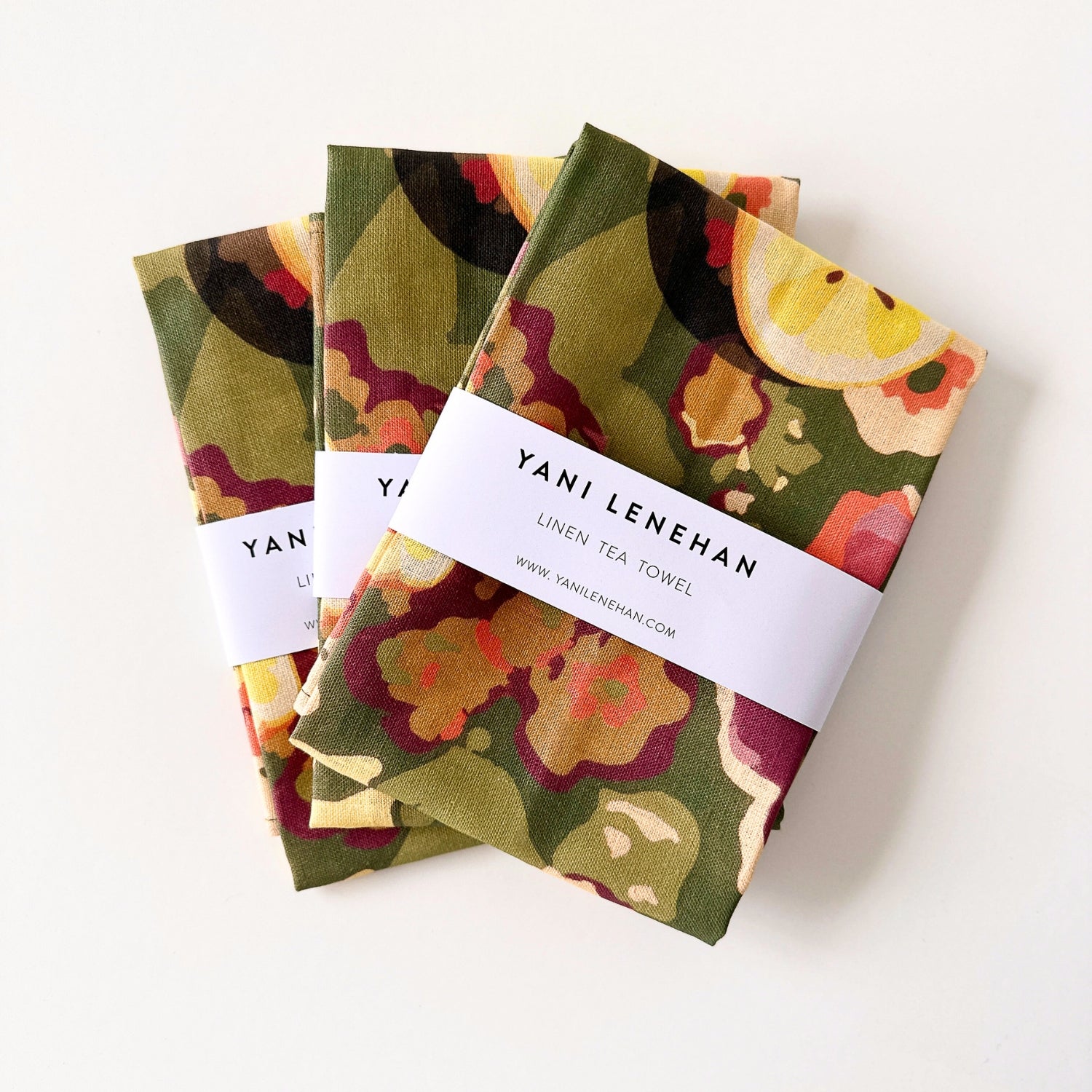 100% pure linen contemporary colourful fruit art tea towel