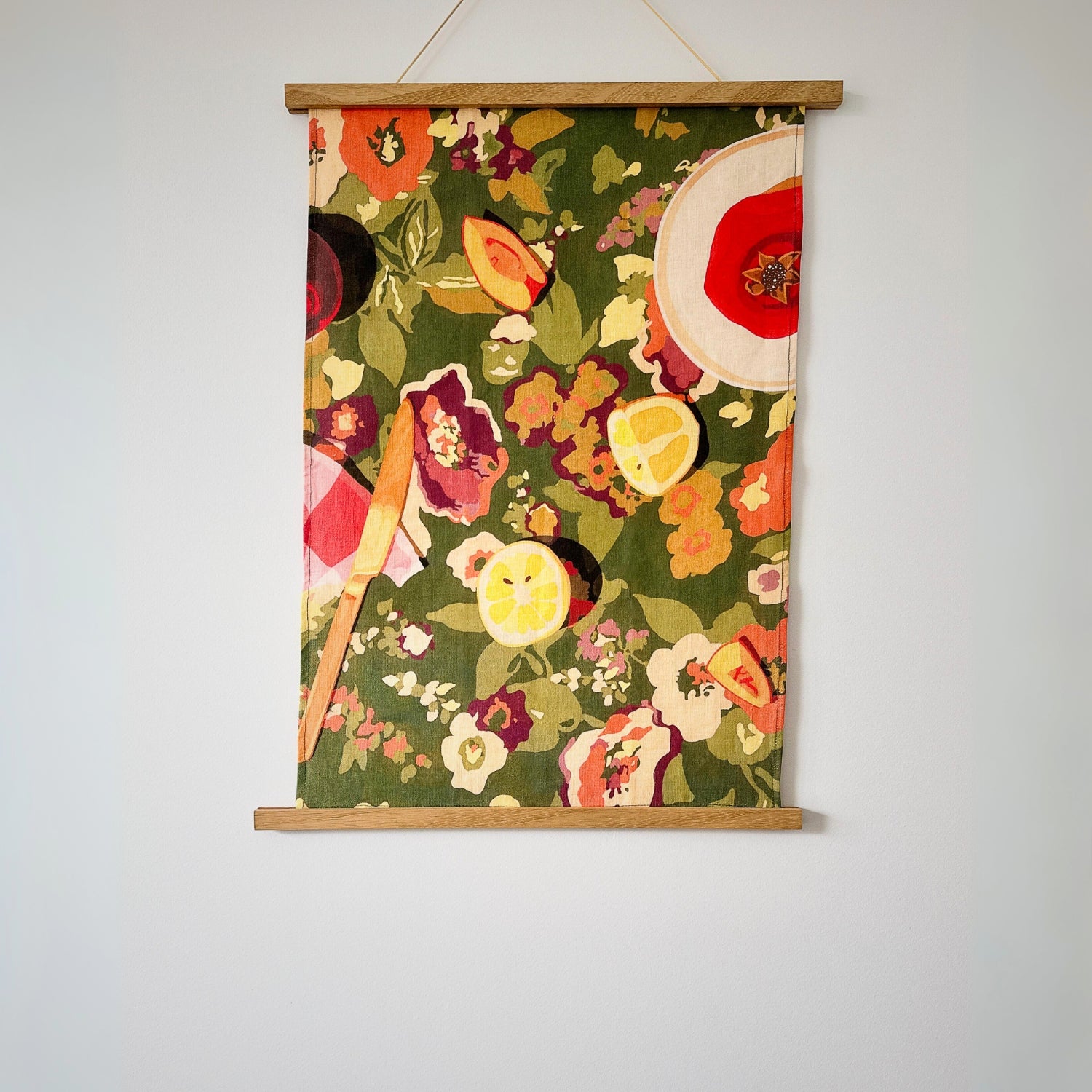 100% pure linen contemporary colourful fruit art tea towel