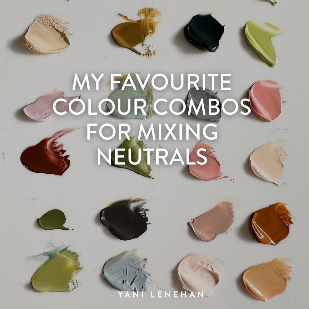 Color swatches for mixing neutrals with text overlay on a light background