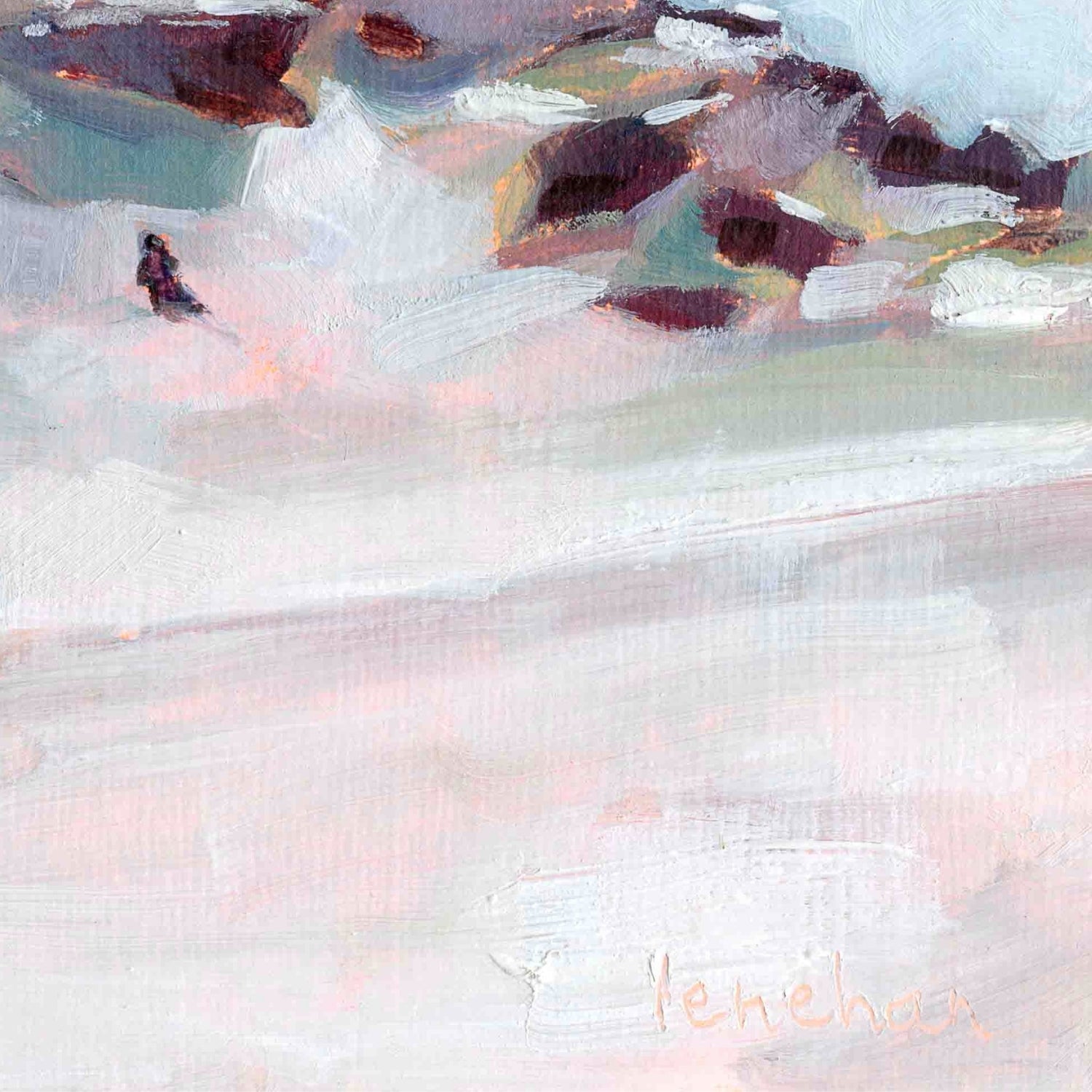 Abstract painting with soft pastel colors and a signature at the bottom right corner.