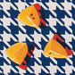 fine art print of a colorful and modern original oil painting of bright yellow lemons on a navy and white houndstooth background with strong shadows