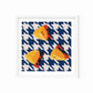 fine art print of a colorful and modern original oil painting of bright yellow lemons on a navy and white houndstooth background with strong shadows