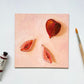 modern and contemporary original oil painting of juicy and colourful, bright and vibrant red fig fruits on a textured soft creamy background with strong shadows