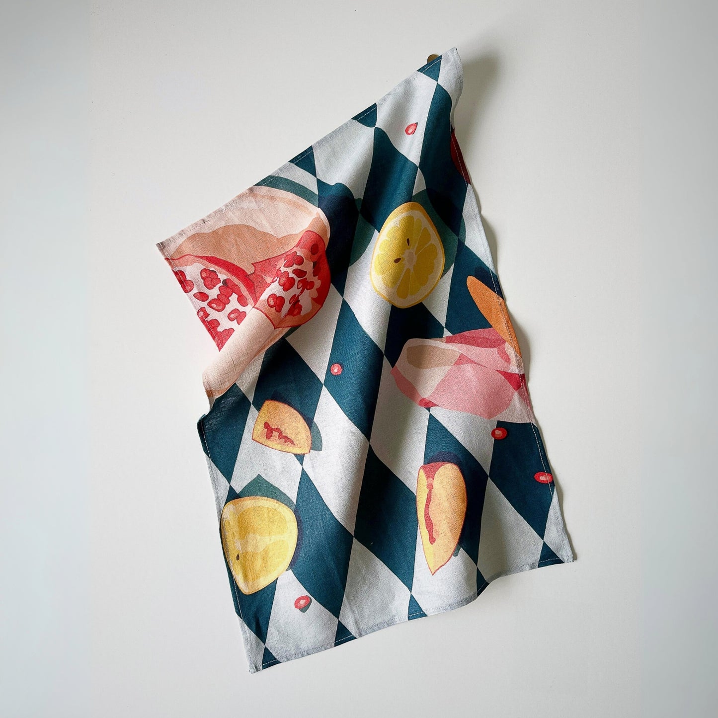 Linen Tea Towel - Pomegranate, Citrus and Stone Fruit