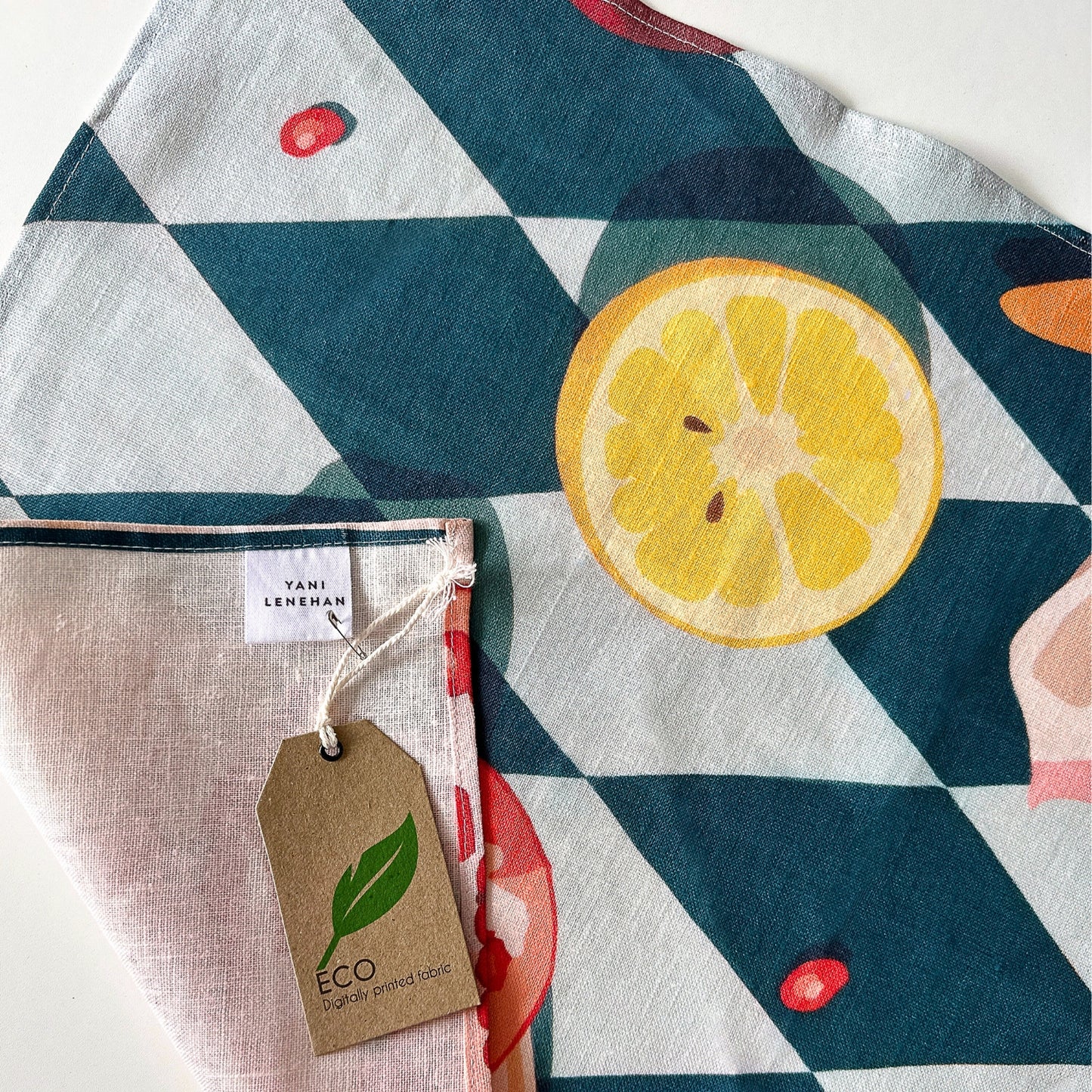 Linen Tea Towel - Pomegranate, Citrus and Stone Fruit