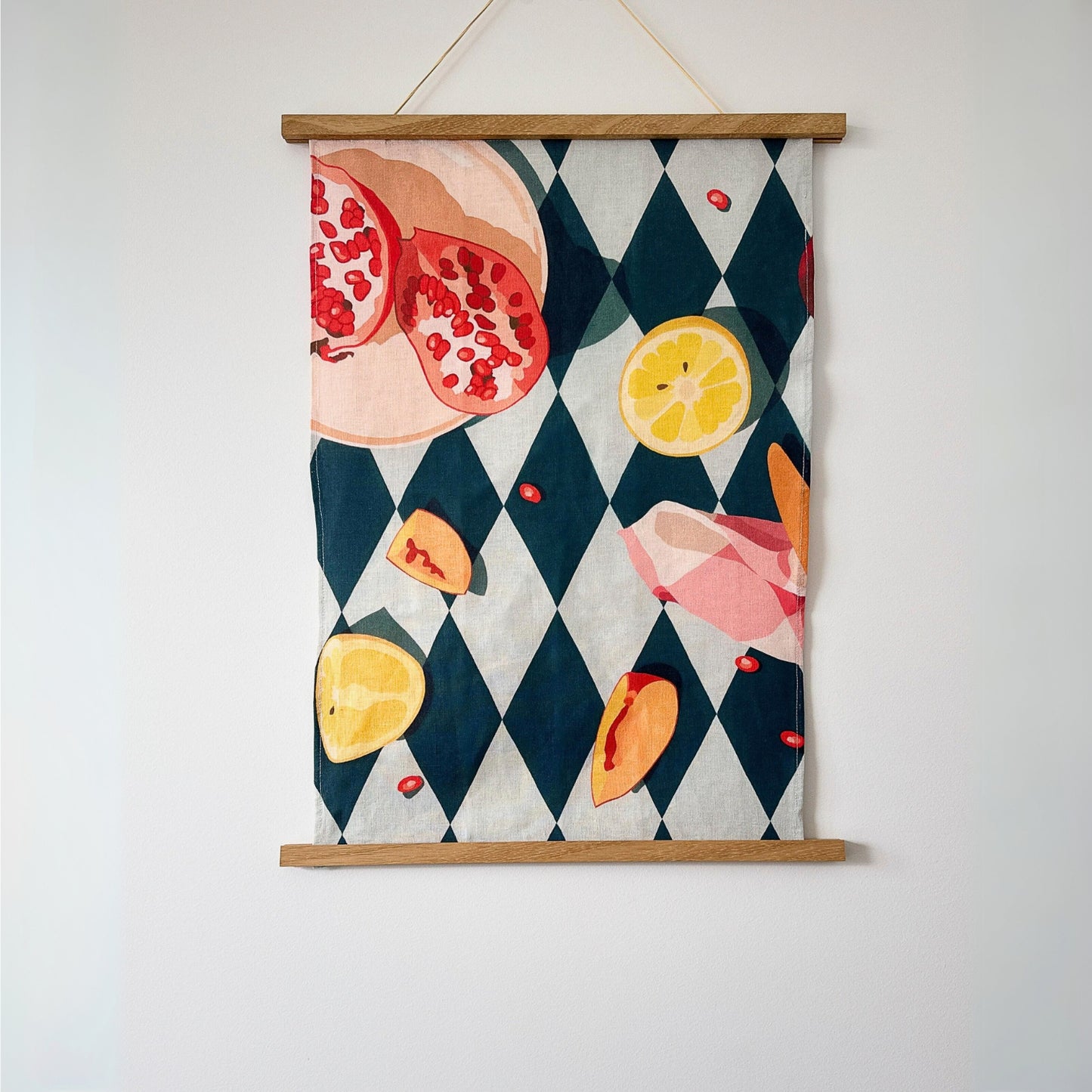 Linen Tea Towel - Pomegranate, Citrus and Stone Fruit