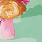 original oil painting of roses on a vase with a soft aqua background