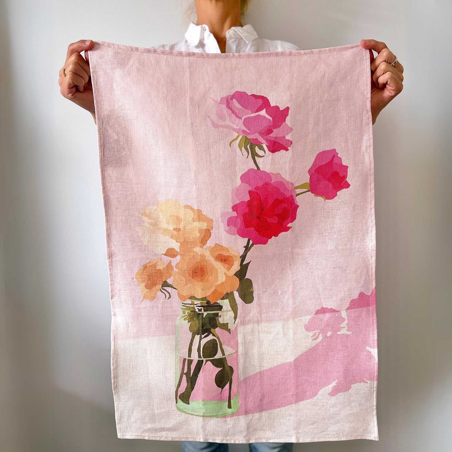 100% pure linen contemporary colourful fruit art tea towel