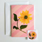set of 4 greeting cards with pink and peachy stripes, pink scallops and a hand painted flowers. set comes with 4 matching stickers. blank inside