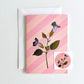 set of 4 greeting cards with pink and peachy stripes, pink scallops and a hand painted flowers. set comes with 4 matching stickers. blank inside